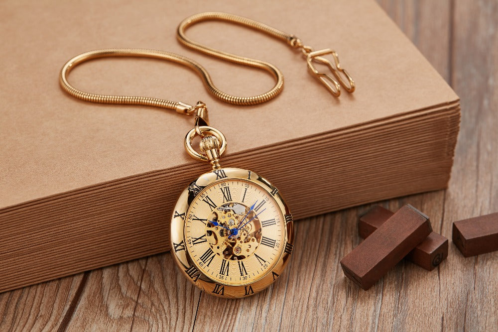 Luxury Vintage Copper Gold Square Hand Wind Mechanical Pocket FOB Watch - Unisex Style Watches - DYAVOR®
