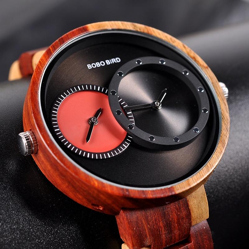 Men and Women 2 Time Zone Design Round Case Wooden Quartz Watches Gift - Unisex Style Watches - DYAVOR®