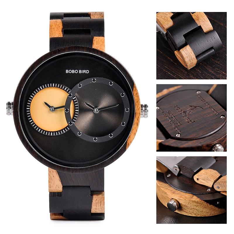 Men and Women 2 Time Zone Design Round Case Wooden Quartz Watches Gift - Unisex Style Watches - DYAVOR®
