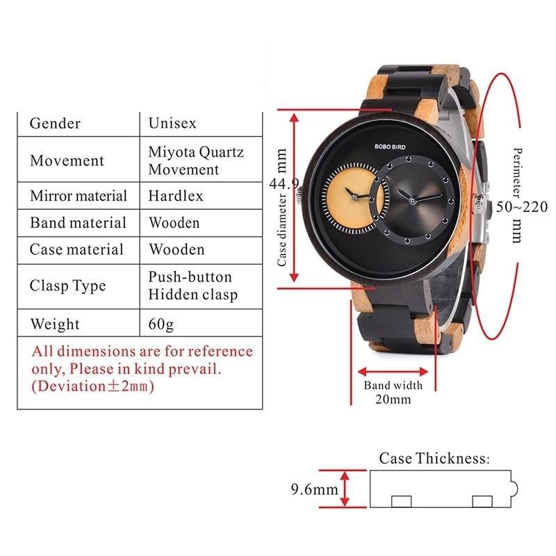 Men and Women 2 Time Zone Design Round Case Wooden Quartz Watches Gift - Unisex Style Watches - DYAVOR®