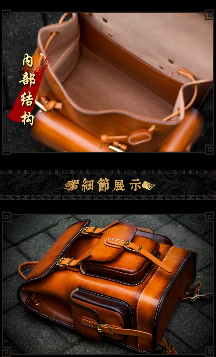 Men and Women Handmade Elaborate Works Cow Leather Backpacks - Backpacks - DYAVOR®