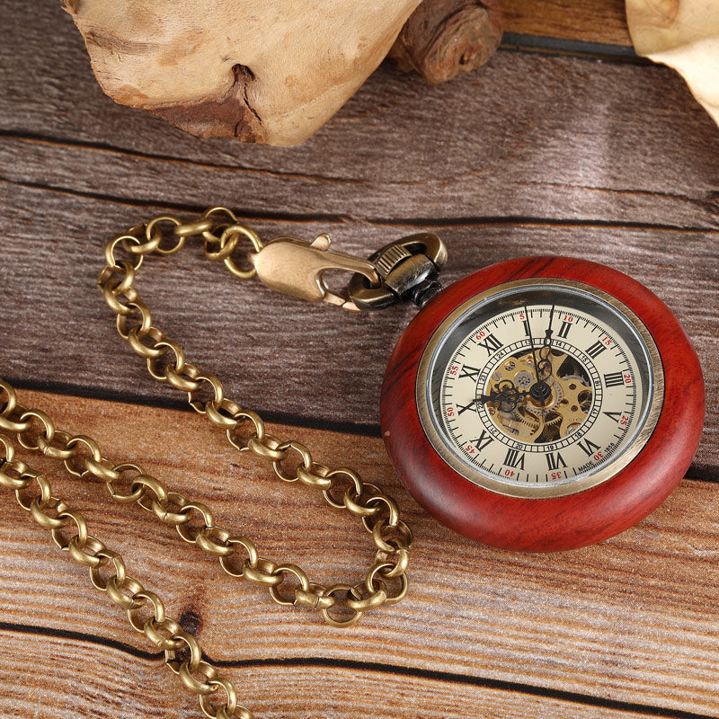 Unisex Vintage Roman Numerals Wood Case Mechanical Pocket Fob Chain Watch - Unisex Style Watches - DYAVOR®