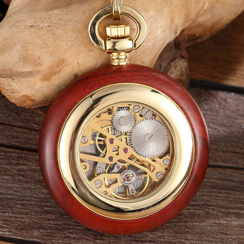 Unisex Vintage Roman Numerals Wood Case Mechanical Pocket Fob Chain Watch - Unisex Style Watches - DYAVOR®