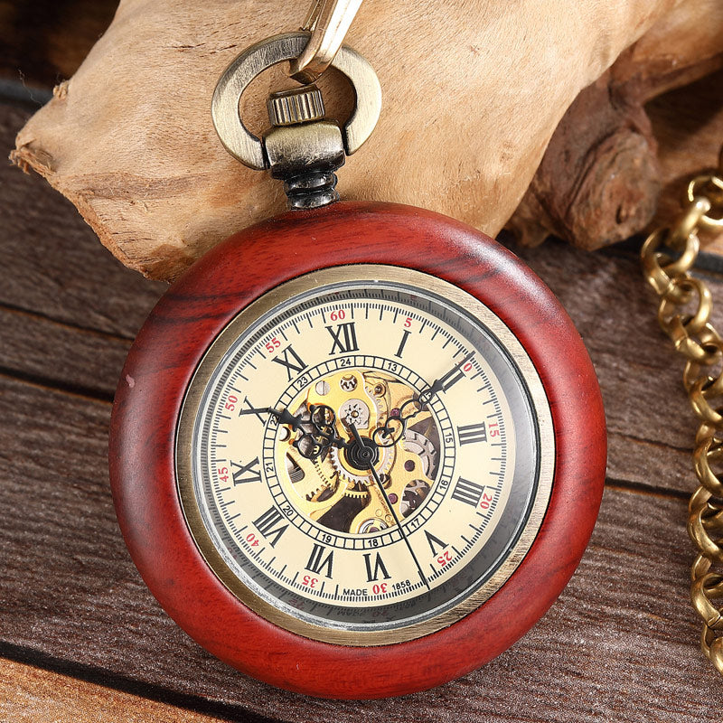 Unisex Vintage Roman Numerals Wood Case Mechanical Pocket Fob Chain Watch - Unisex Style Watches - DYAVOR®
