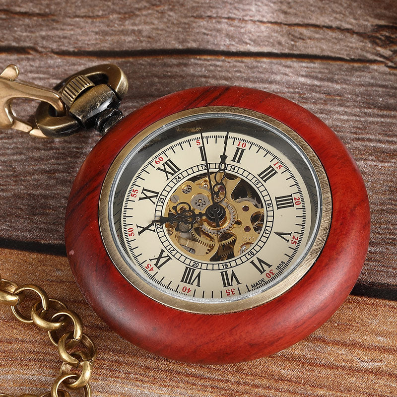 Unisex Vintage Roman Numerals Wood Case Mechanical Pocket Fob Chain Watch - Unisex Style Watches - DYAVOR®