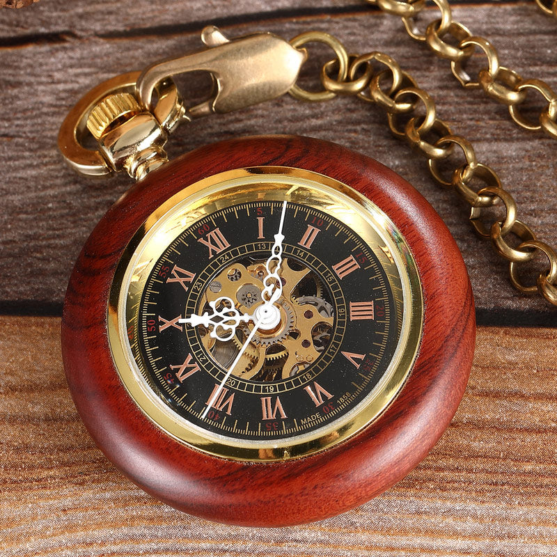 Unisex Vintage Roman Numerals Wood Case Mechanical Pocket Fob Chain Watch - Unisex Style Watches - DYAVOR®