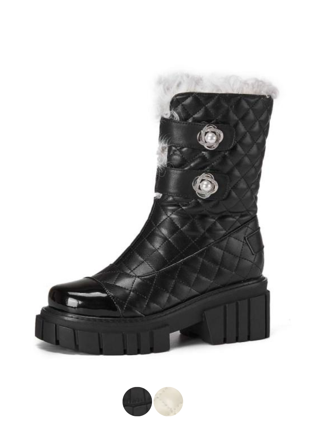 Kristen Women's Black High Heel Snow Boots with Pearl Mid-Calf Decoration - Boots - DYAVOR®