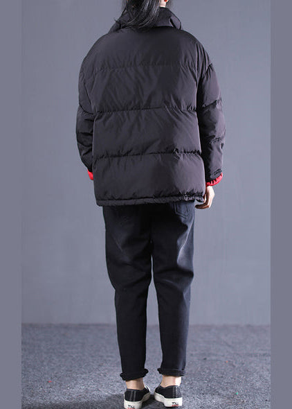 new black plus size clothing stand collar quilted coat Elegant drawstring pockets down coat - - DYAVOR®