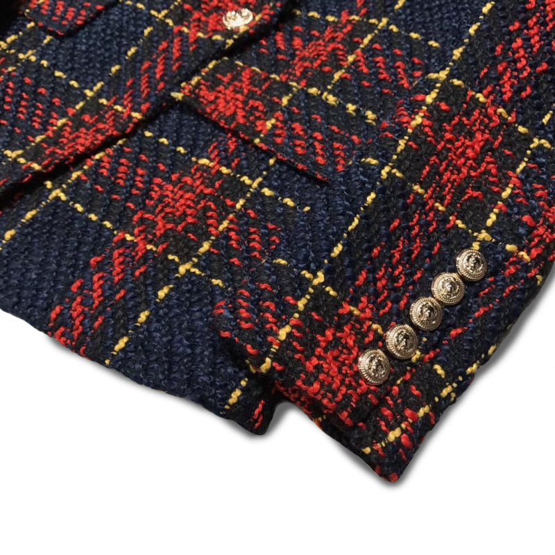 Navy-Red Tweed Blazer - - DYAVOR®