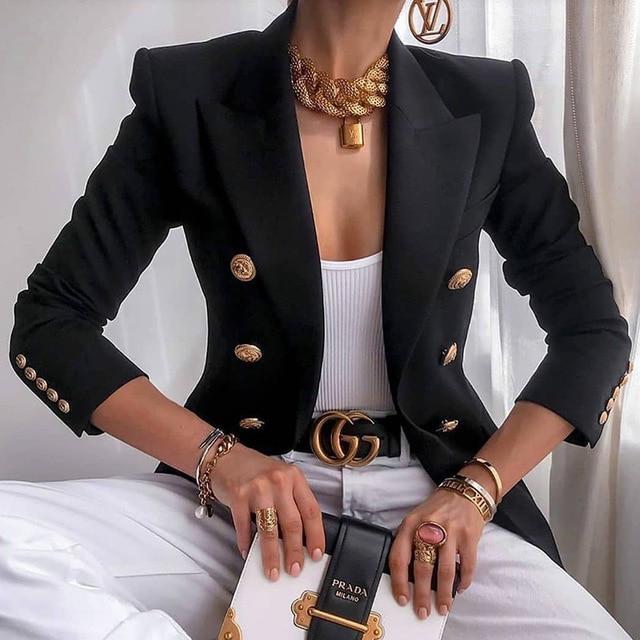 Black Double Breasted Blazer - - DYAVOR®