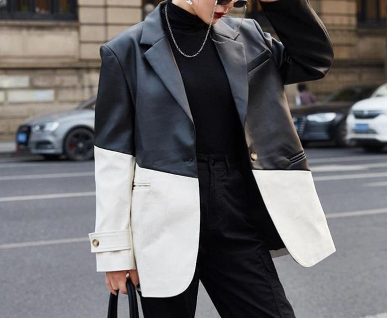 The Darla Faux Leather Long Sleeve Blazer - - DYAVOR®