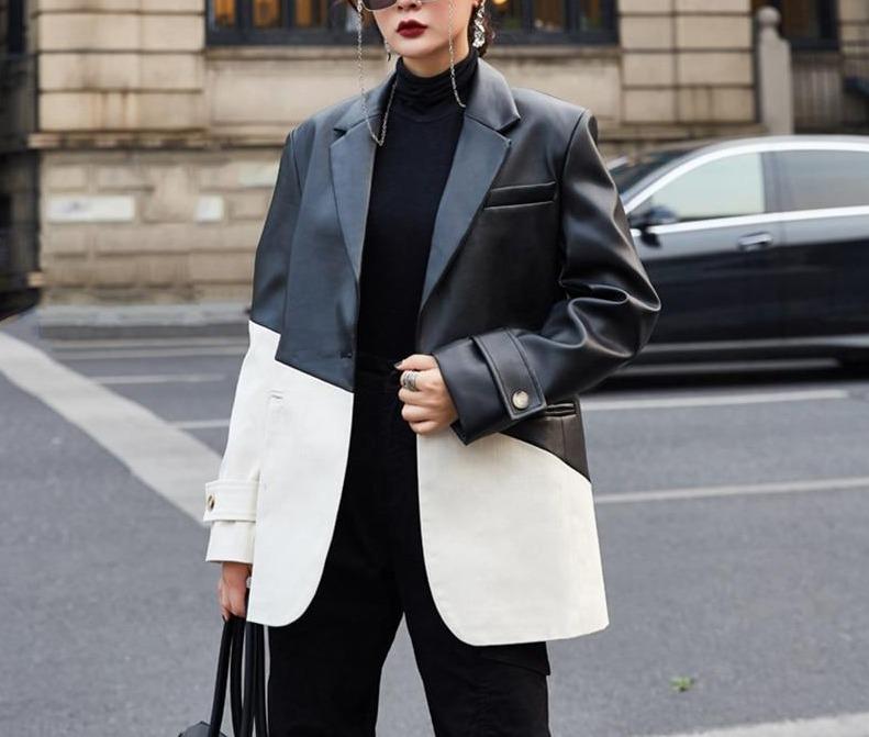 The Darla Faux Leather Long Sleeve Blazer - - DYAVOR®