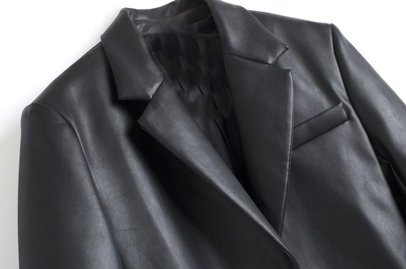 The Darla Faux Leather Long Sleeve Blazer - - DYAVOR®
