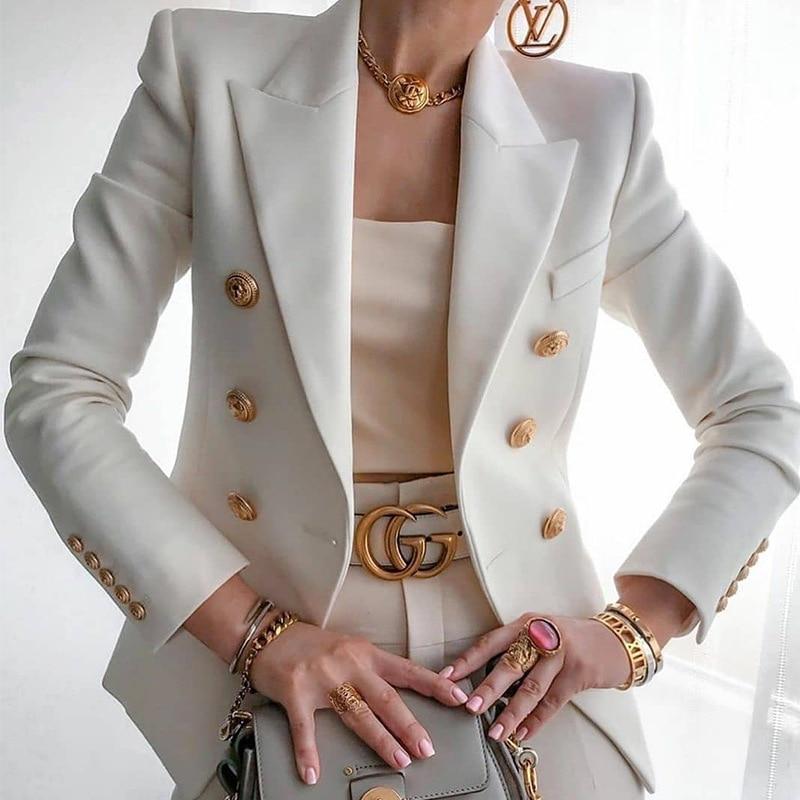 White Double Breasted Blazer - - DYAVOR®