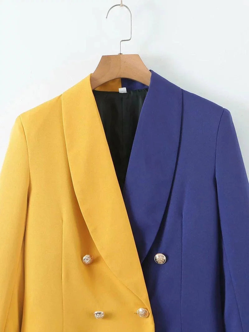 The Poodle Color Splice Long Sleeve Blazer - - DYAVOR®
