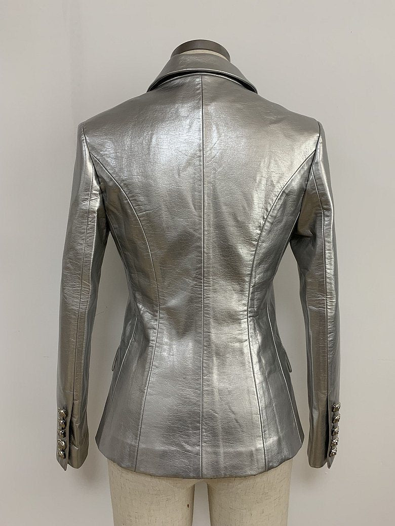 The Margot Faux Leather Blazer - Platinum - - DYAVOR®