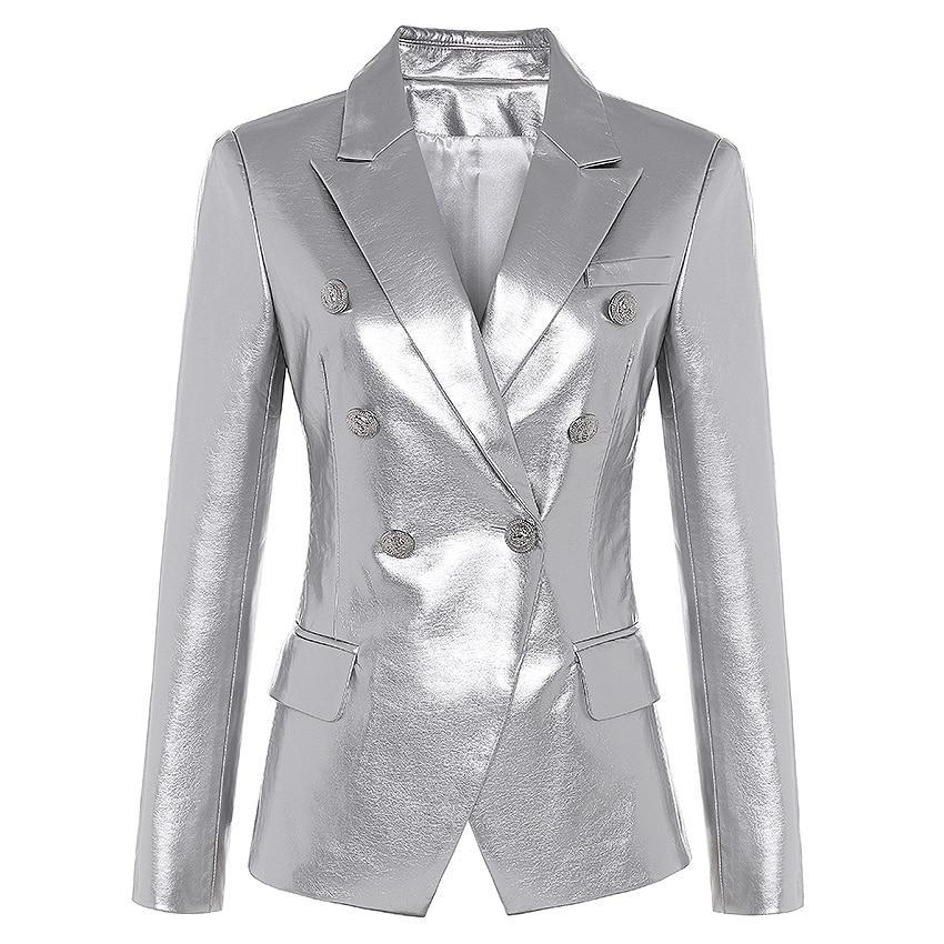 The Margot Faux Leather Blazer - Platinum - - DYAVOR®