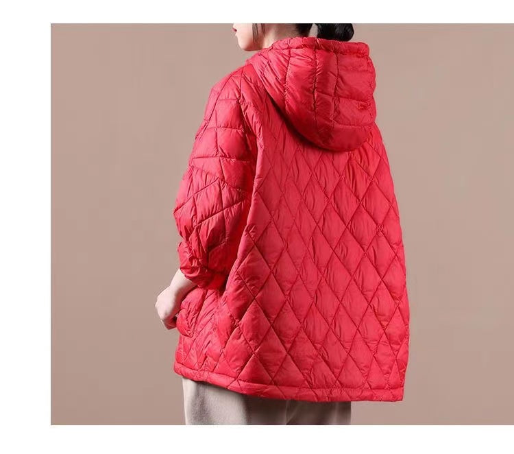 Loose Fitting Winter Puffer Jacket Hooded Black Down Coat - - DYAVOR®