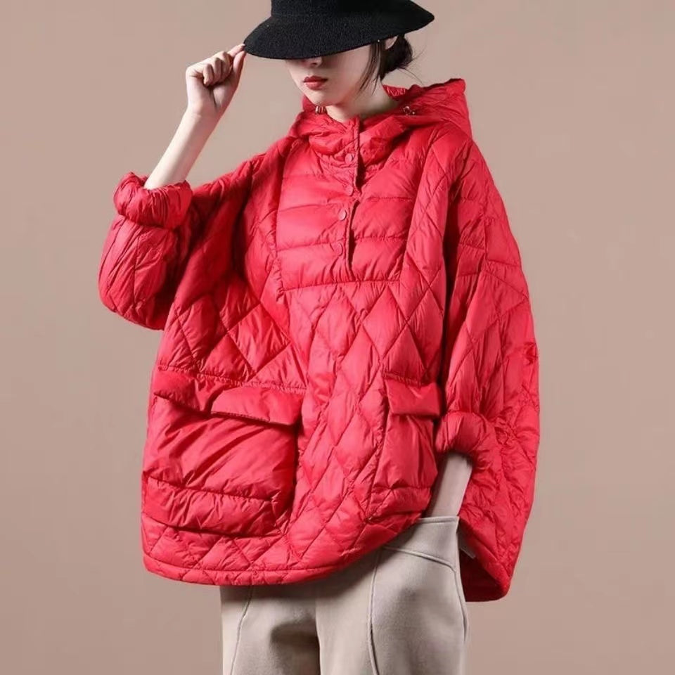 Loose Fitting Winter Puffer Jacket Hooded Black Down Coat - - DYAVOR®