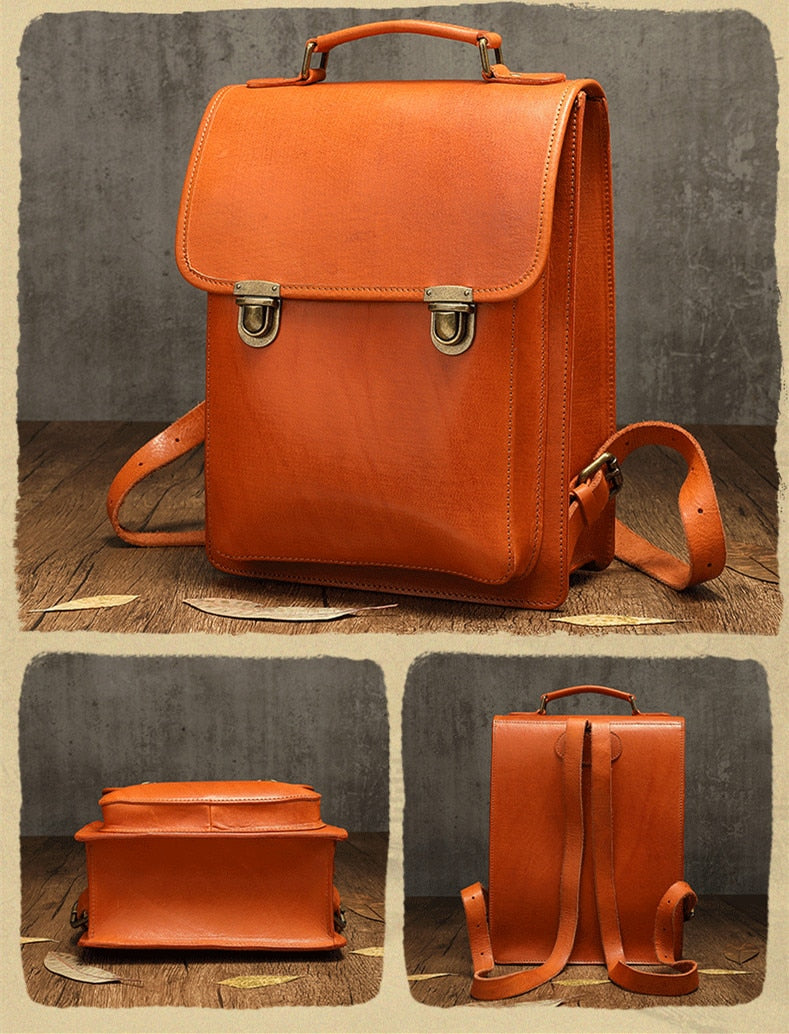 Retro Leather Women British College Large Capacity Cowhide School 13 inch Computer Backpacks - Backpacks - DYAVOR®