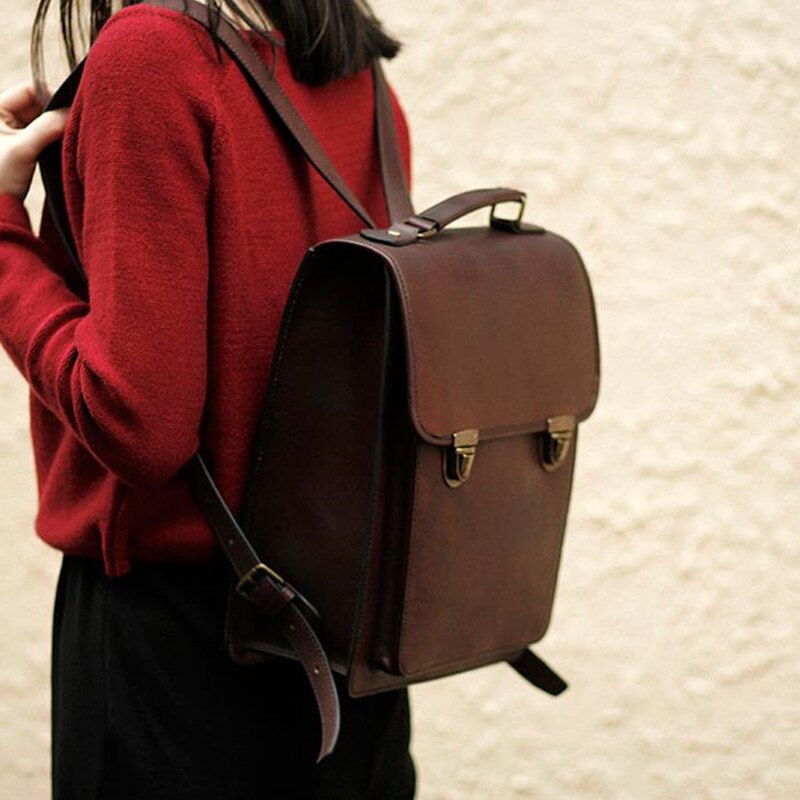 Retro Leather Women British College Large Capacity Cowhide School 13 inch Computer Backpacks - Backpacks - DYAVOR®