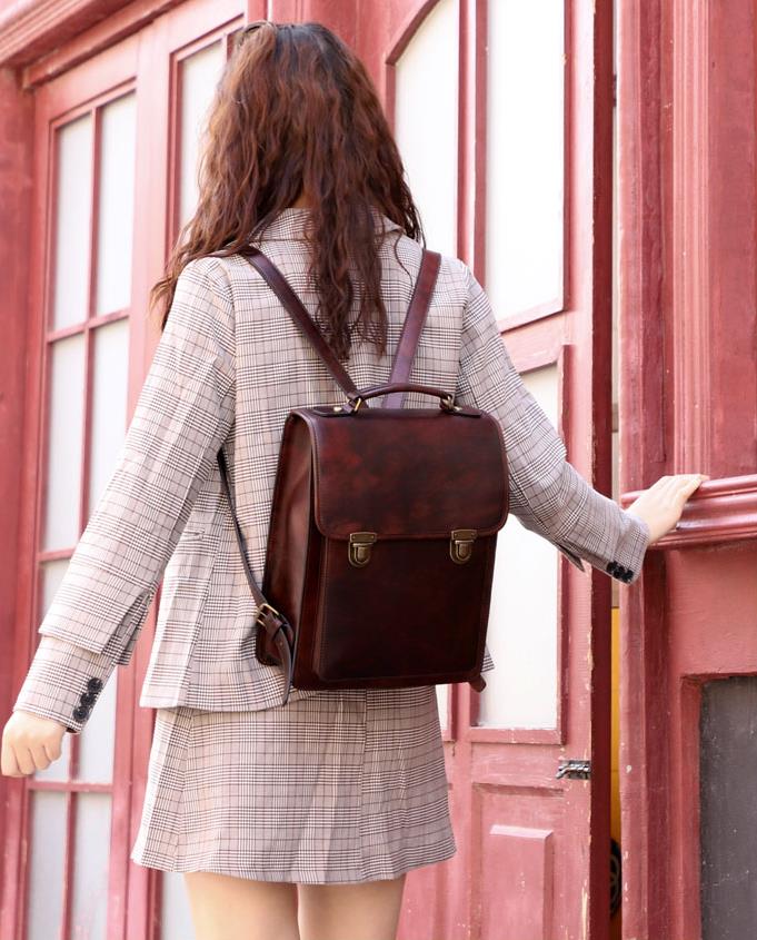 Retro Leather Women British College Large Capacity Cowhide School 13 inch Computer Backpacks - Backpacks - DYAVOR®