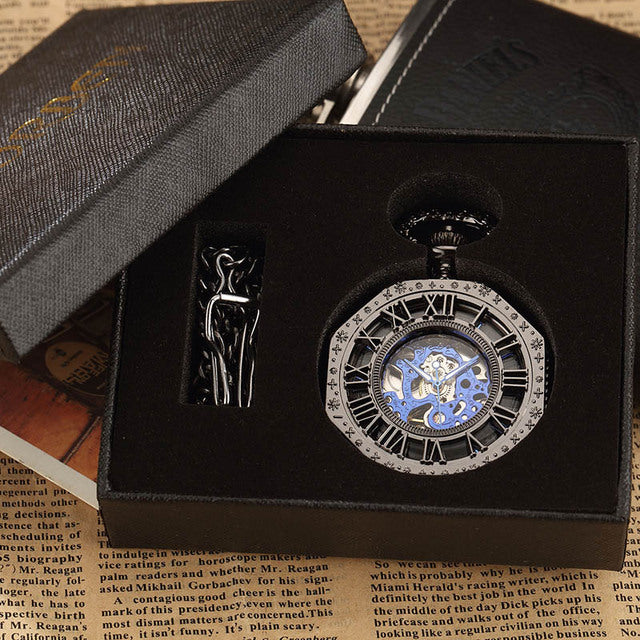Retro Unisex Analog Hexagonal Mechanical Fob Chain Pocket Watch with Box - Unisex Style Watches - DYAVOR®