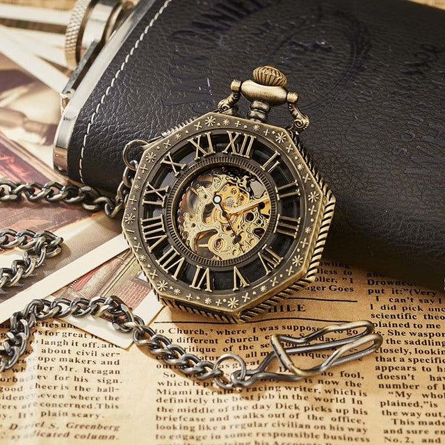 Retro Unisex Analog Hexagonal Mechanical Fob Chain Pocket Watch with Box - Unisex Style Watches - DYAVOR®
