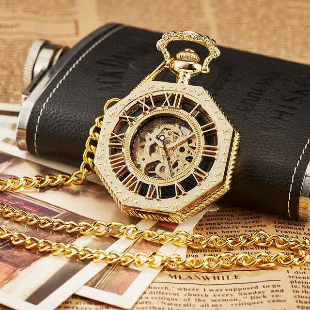 Retro Unisex Analog Hexagonal Mechanical Fob Chain Pocket Watch with Box - Unisex Style Watches - DYAVOR®