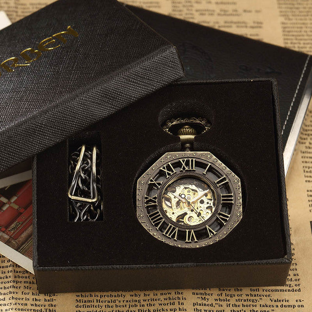 Retro Unisex Analog Hexagonal Mechanical Fob Chain Pocket Watch with Box - Unisex Style Watches - DYAVOR®