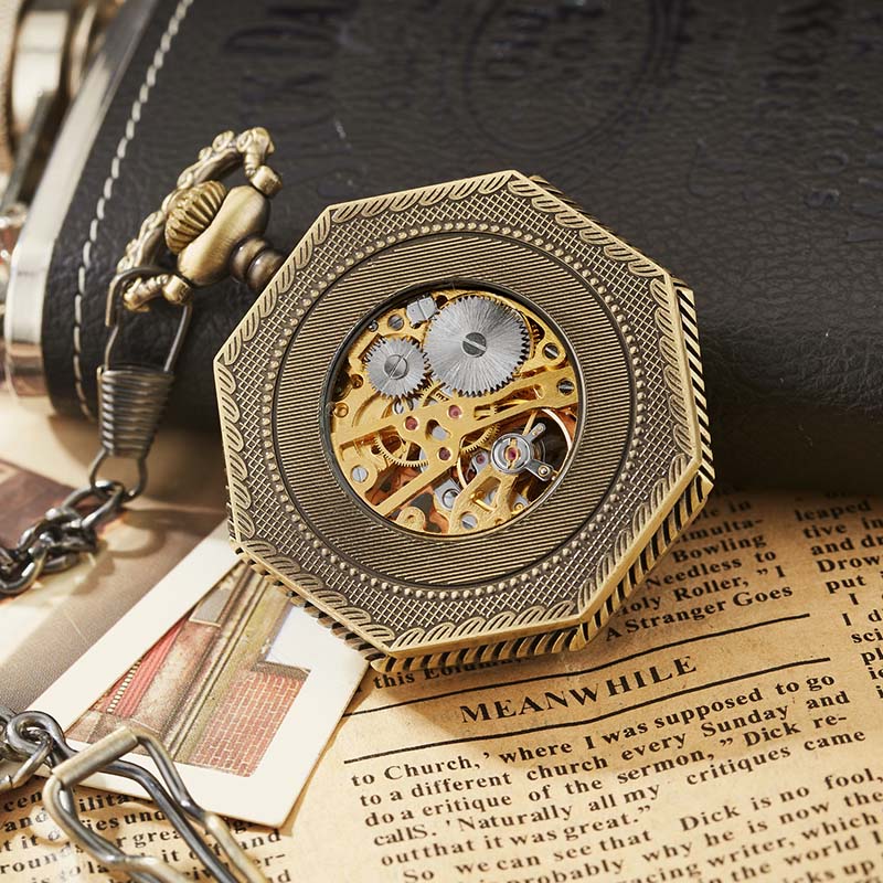 Retro Unisex Analog Hexagonal Mechanical Fob Chain Pocket Watch with Box - Unisex Style Watches - DYAVOR®