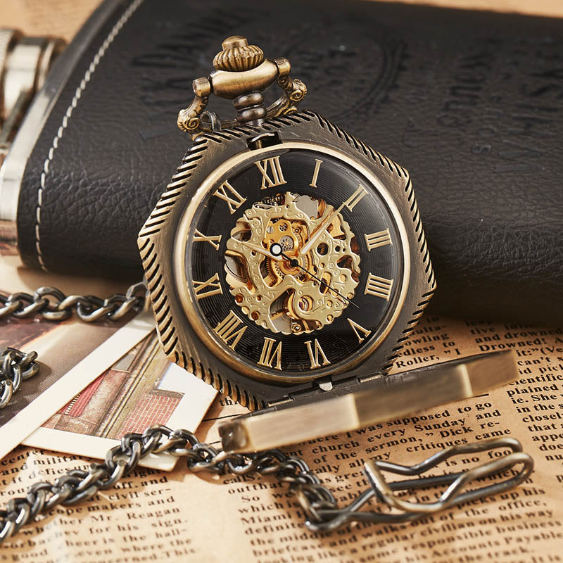 Retro Unisex Analog Hexagonal Mechanical Fob Chain Pocket Watch with Box - Unisex Style Watches - DYAVOR®