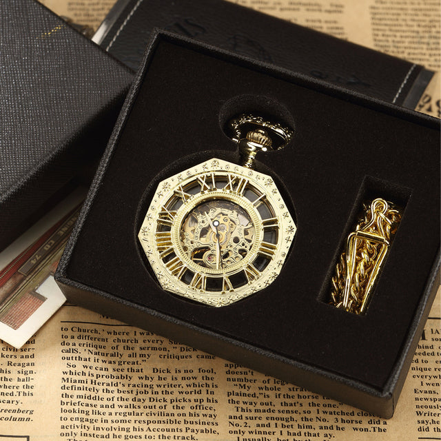 Retro Unisex Analog Hexagonal Mechanical Fob Chain Pocket Watch with Box - Unisex Style Watches - DYAVOR®