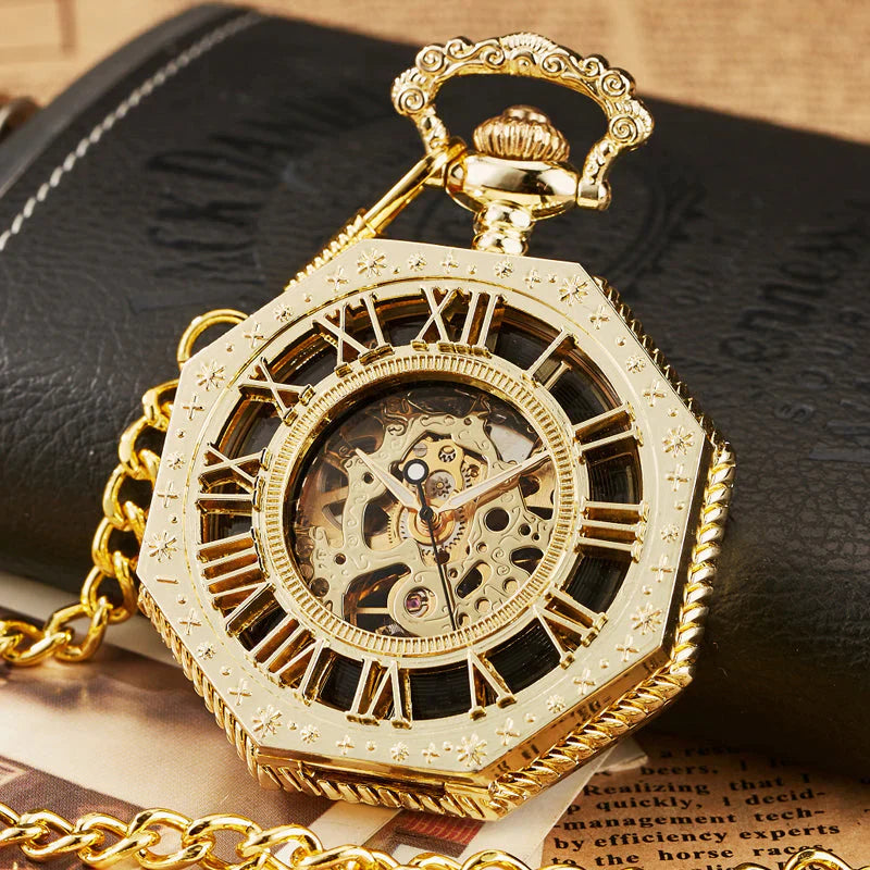 Retro Unisex Analog Hexagonal Mechanical Fob Chain Pocket Watch with Box - Unisex Style Watches - DYAVOR®