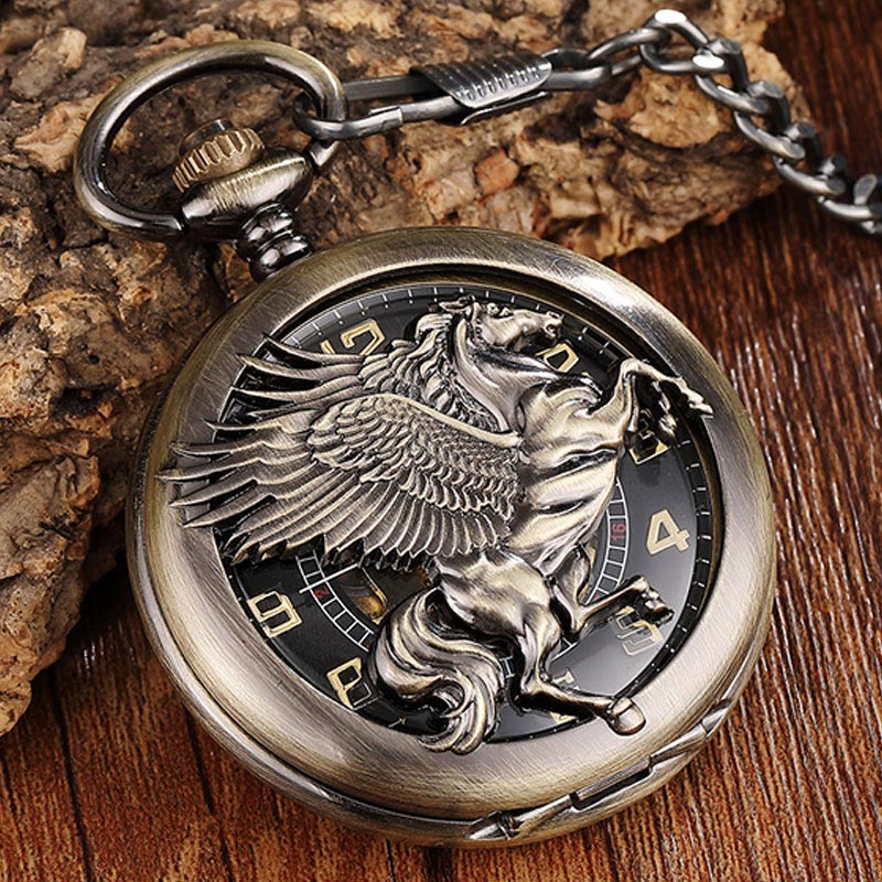 Retro Unisex Bronze Wing Horse Hand Winding Mechanical Pocket FOB Watch - Unisex Style Watches - DYAVOR®