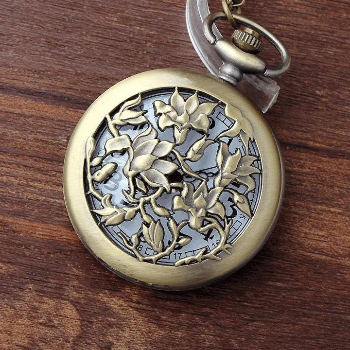 Retro Vintage Unisex Bronze Hollow Flower Pocket Watch with Necklace Chain - Unisex Style Watches - DYAVOR®