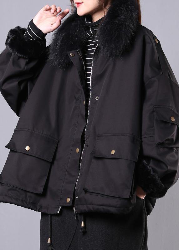 thick black casual outfit oversize Jackets & Coats pockets faux fur collar overcoat - - DYAVOR®