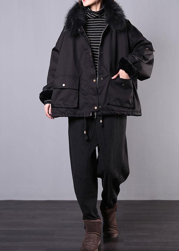 thick black casual outfit oversize Jackets & Coats pockets faux fur collar overcoat - - DYAVOR®