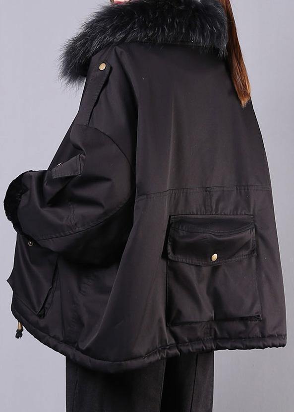 thick black casual outfit oversize Jackets & Coats pockets faux fur collar overcoat - - DYAVOR®