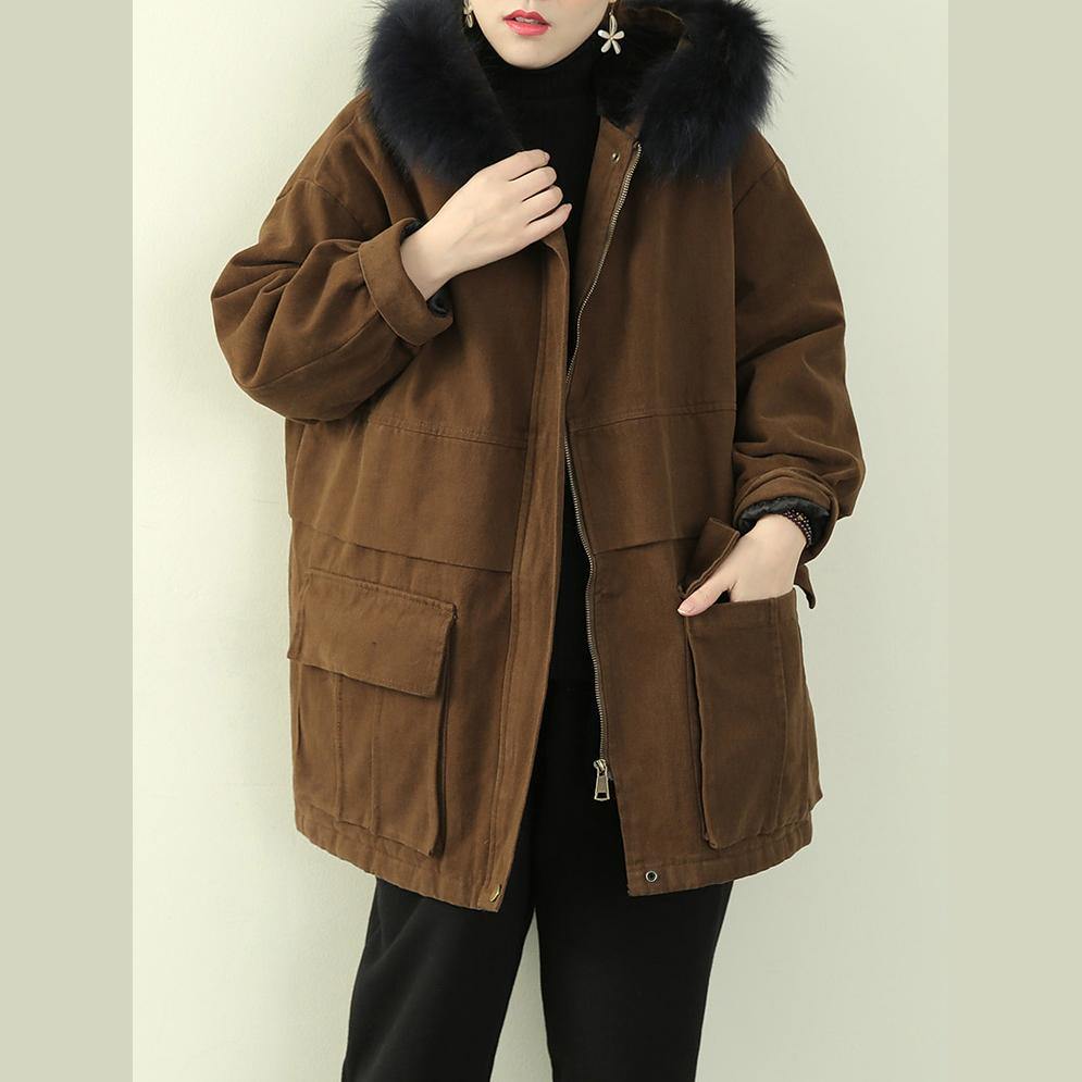 thick brown winter parkas casual snow jackets winter faux fur collar overcoat - Down Jackets - DYAVOR®