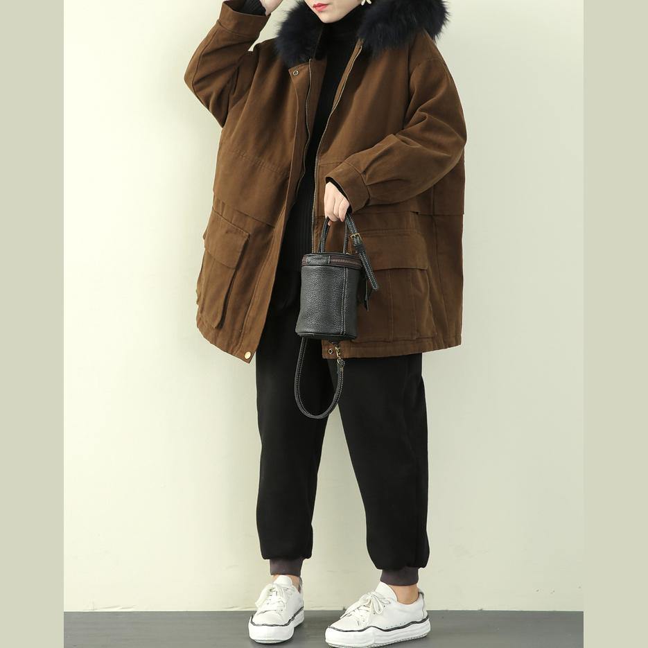 thick brown winter parkas casual snow jackets winter faux fur collar overcoat - Down Jackets - DYAVOR®