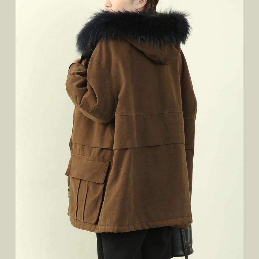 thick brown winter parkas casual snow jackets winter faux fur collar overcoat - Down Jackets - DYAVOR®