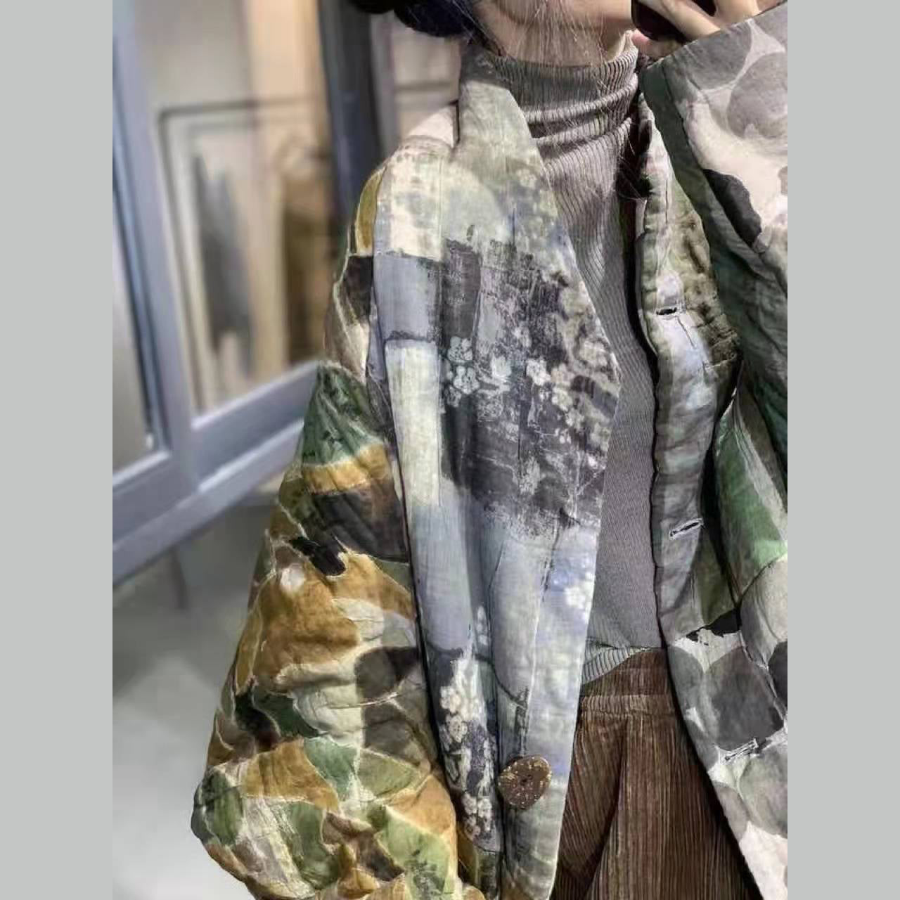 thick prints outwear plus size clothing snow jackets patchwork v neck overcoat - - DYAVOR®