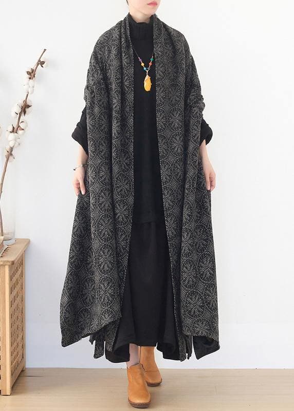 plus size Jackets & Coats cloak coatgrayv neck woolen outwear - Trench coats - DYAVOR®
