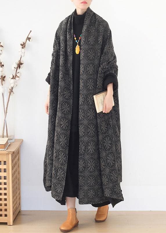 plus size Jackets & Coats cloak coatgrayv neck woolen outwear - Trench coats - DYAVOR®