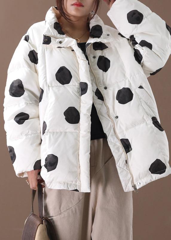 black dotted duck down coat plus size down jacket stand collar zippered Elegant coats - - DYAVOR®