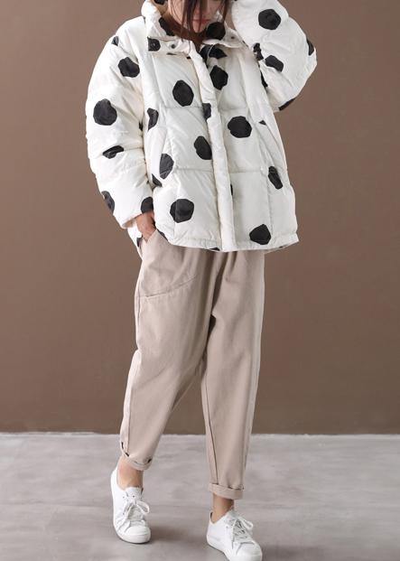 black dotted duck down coat plus size down jacket stand collar zippered Elegant coats - - DYAVOR®