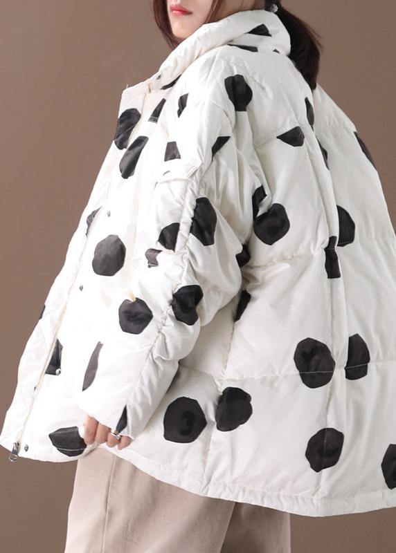 black dotted duck down coat plus size down jacket stand collar zippered Elegant coats - - DYAVOR®