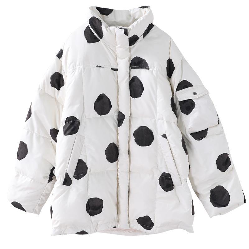 black dotted duck down coat plus size down jacket stand collar zippered Elegant coats - - DYAVOR®