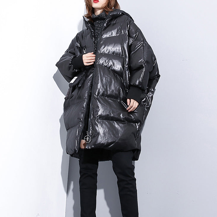 fine black down jacket plus size hooded cotton coat Elegant zippered pockets over coat - - DYAVOR®